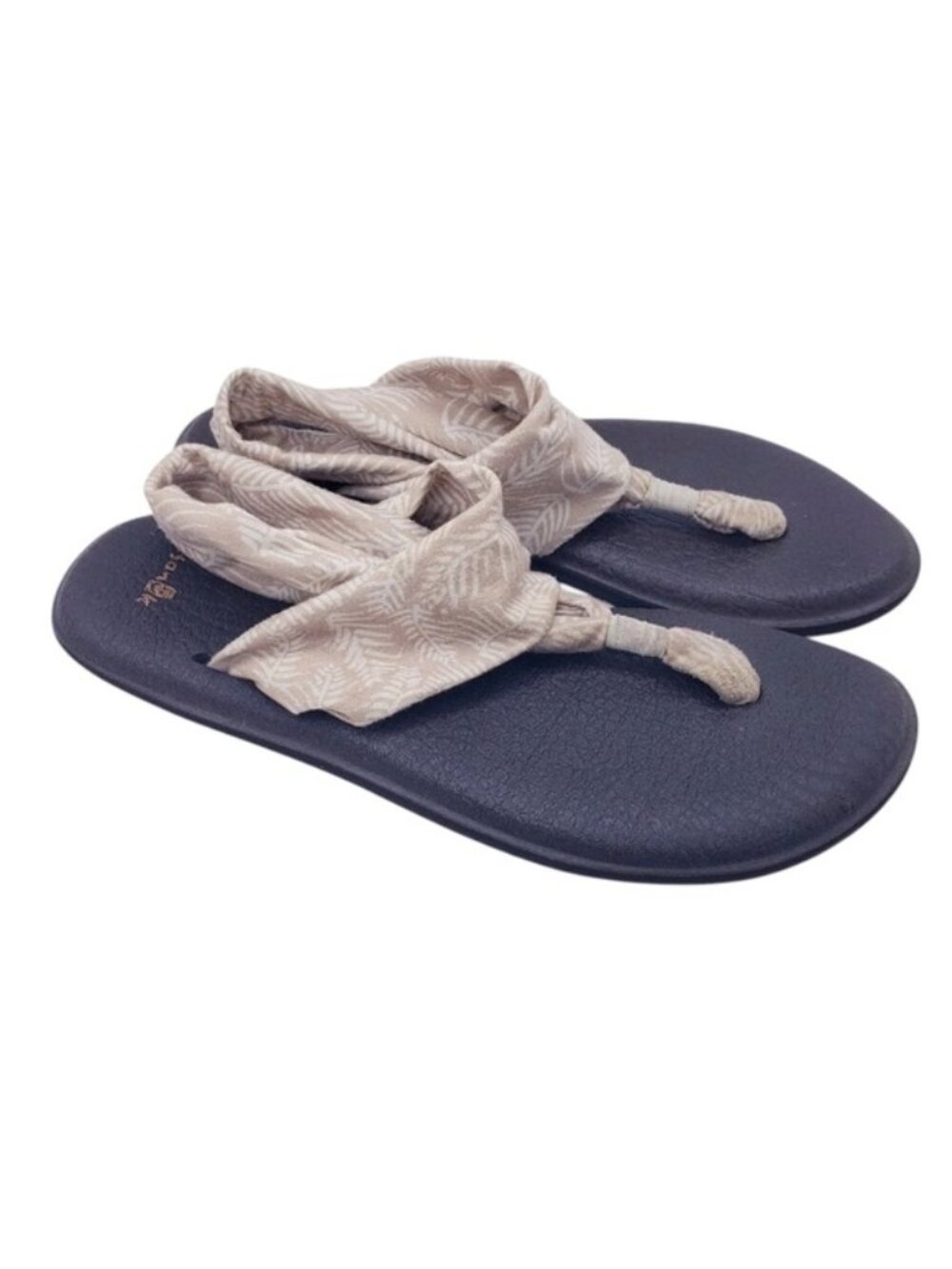Sanuk Yoga Sling 2 Tan Brown Tropical Leaf Print Sandals Women's Size 9